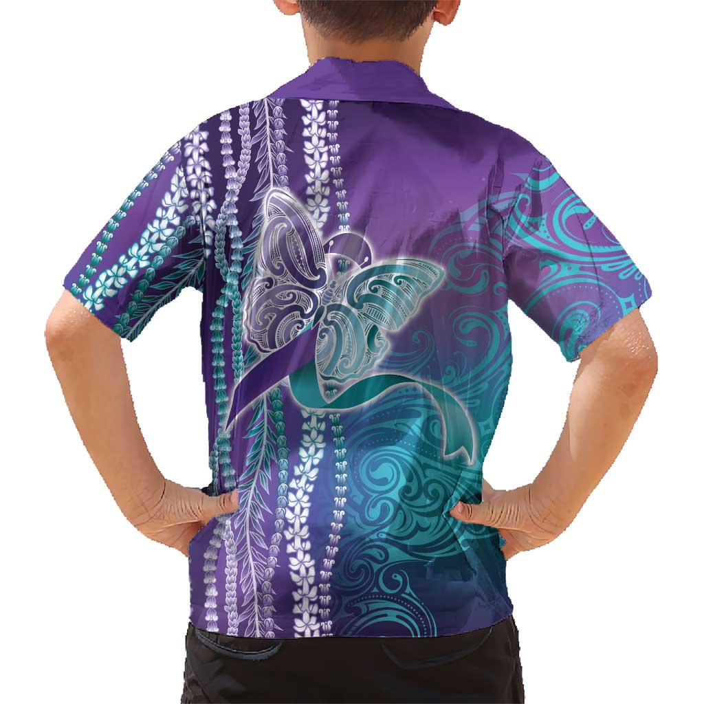 Suicide Prevention Awareness Family Matching Off Shoulder Short Dress and Hawaiian Shirt Maile Pikake Lokelani Crown Flower Lei Inspired LT9 - Polynesian Pride