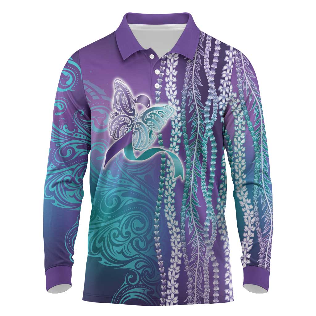 Suicide Prevention Awareness Long Sleeve Polo Shirt Maile Pikake Lokelani Crown Flower Lei Inspired LT9 Multicolor - Polynesian Pride