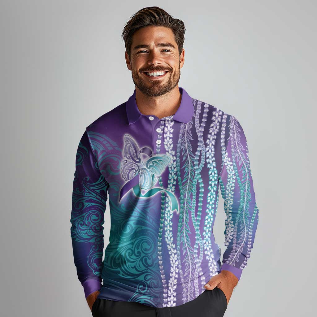 Suicide Prevention Awareness Long Sleeve Polo Shirt Maile Pikake Lokelani Crown Flower Lei Inspired LT9 - Polynesian Pride