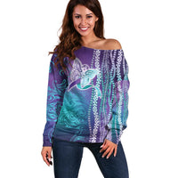 Suicide Prevention Awareness Off Shoulder Sweater Maile Pikake Lokelani Crown Flower Lei Inspired LT9 Women Multicolor - Polynesian Pride