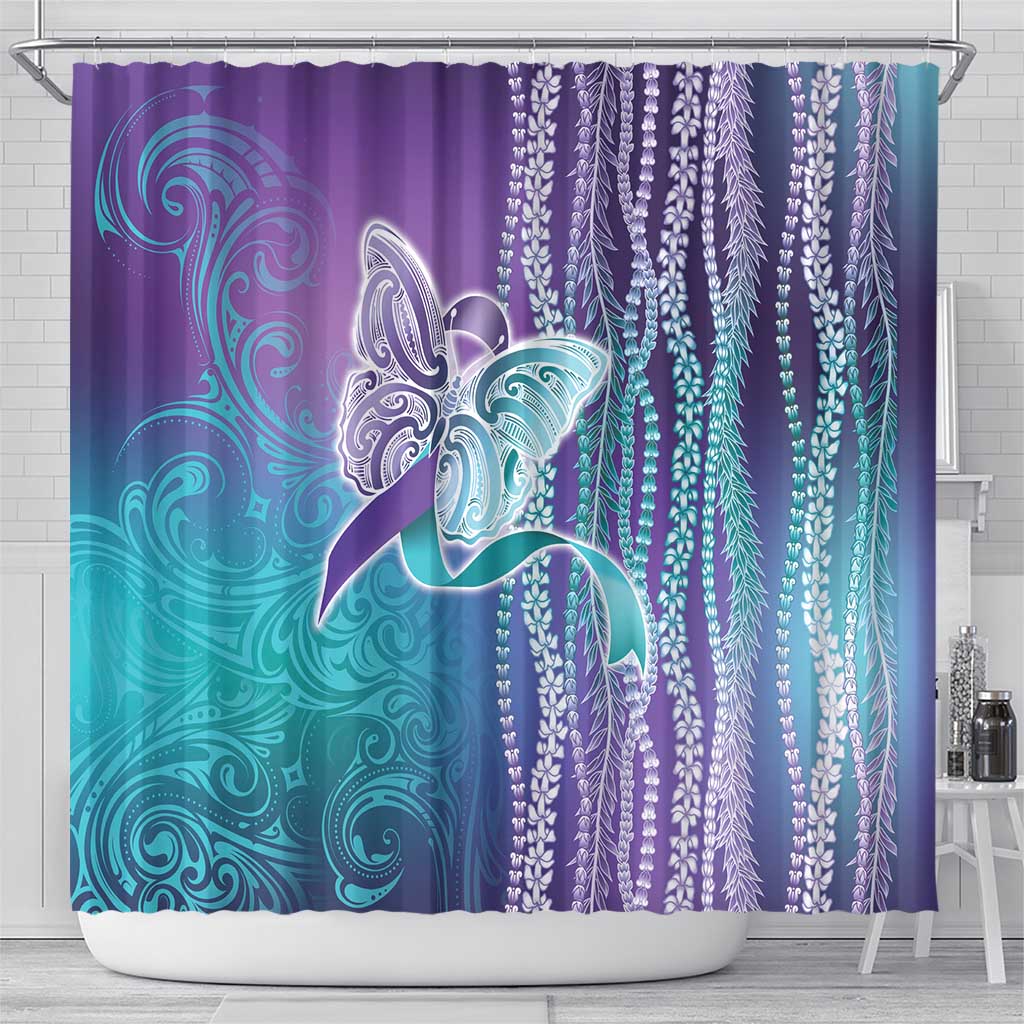 Suicide Prevention Awareness Shower Curtain Maile Pikake Lokelani Crown Flower Lei Inspired
