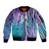 Suicide Prevention Awareness Sleeve Zip Bomber Jacket Maile Pikake Lokelani Crown Flower Lei Inspired LT9 Unisex Multicolor - Polynesian Pride