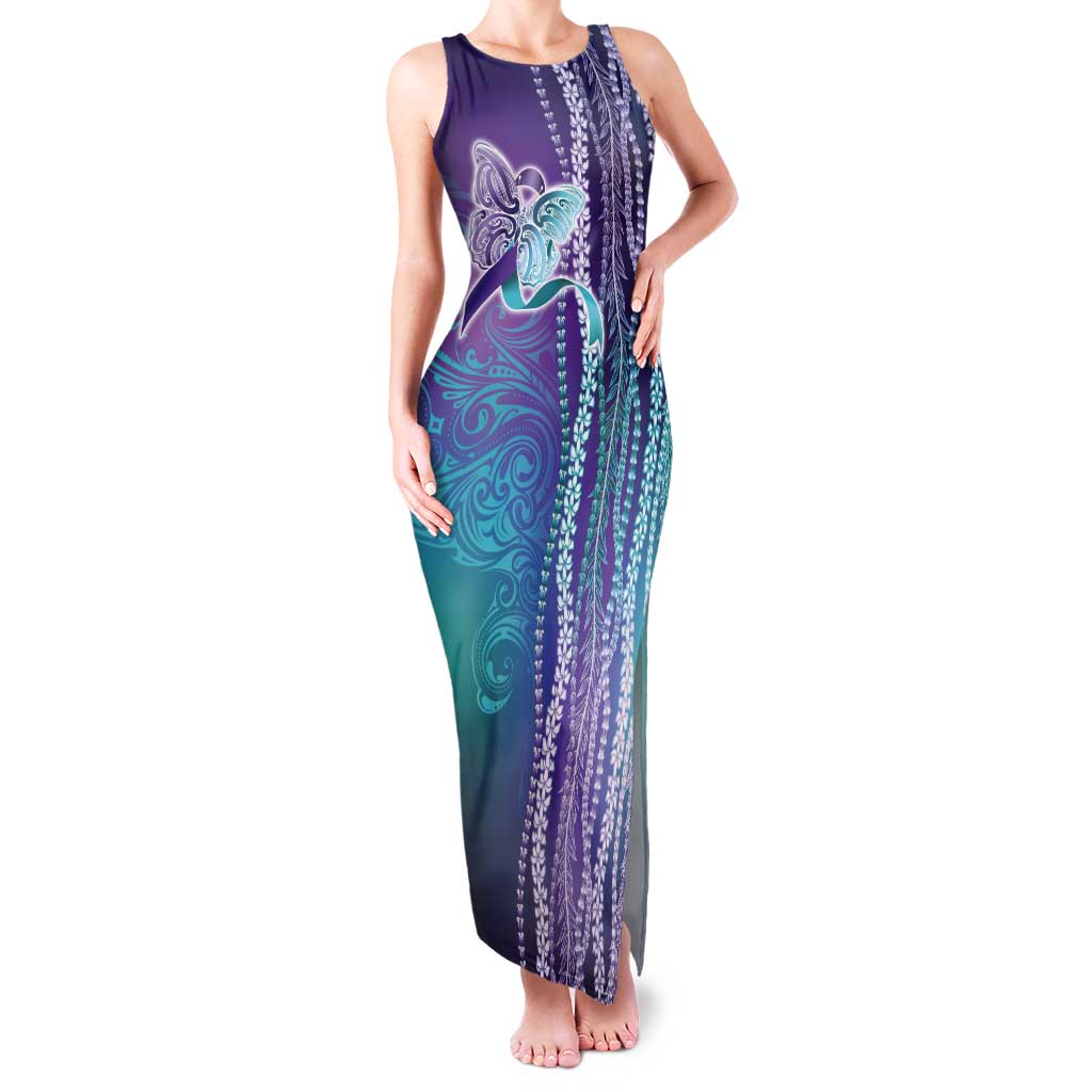 Suicide Prevention Awareness Tank Maxi Dress Maile Pikake Lokelani Crown Flower Lei Inspired LT9 Women Multicolor - Polynesian Pride