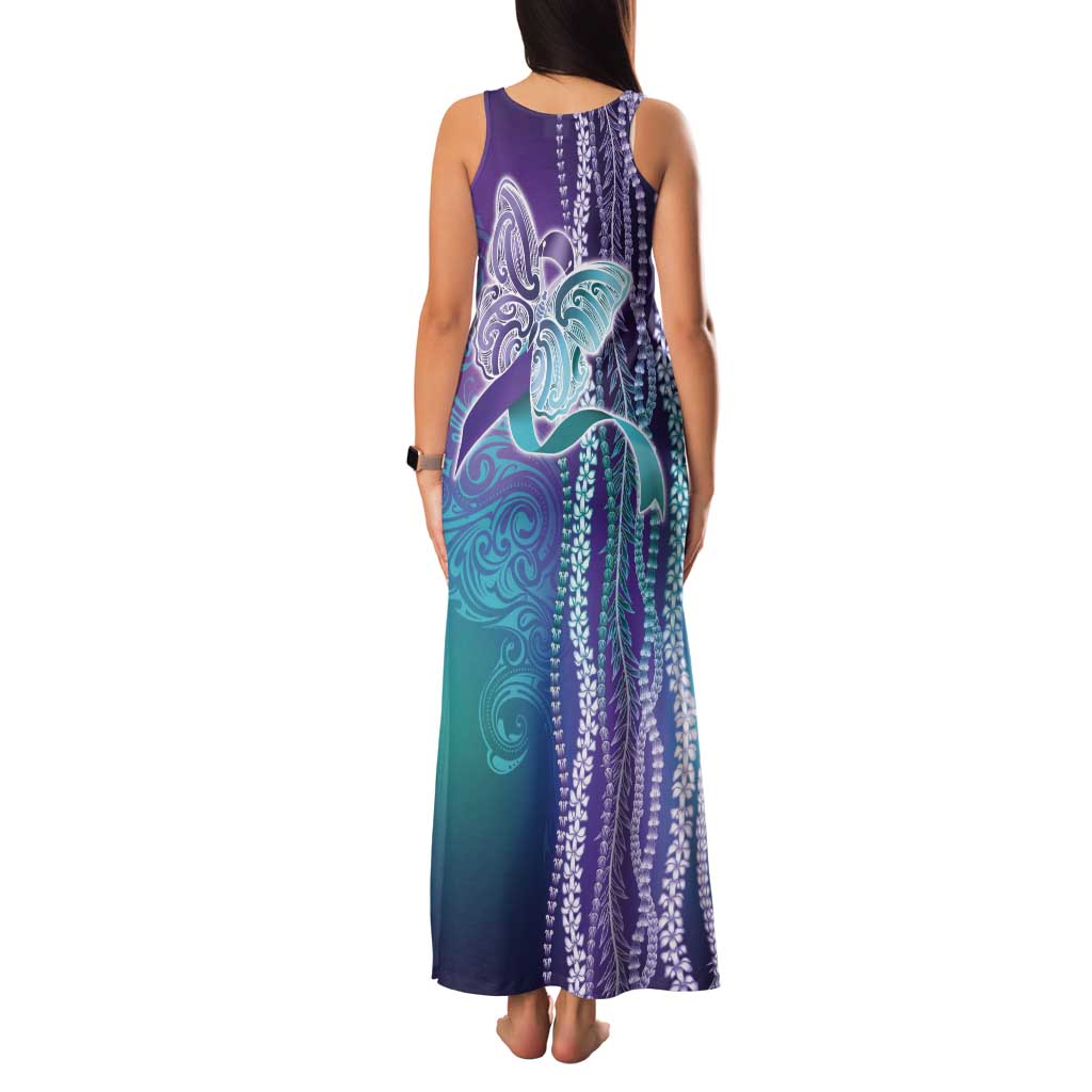Suicide Prevention Awareness Tank Maxi Dress Maile Pikake Lokelani Crown Flower Lei Inspired LT9 - Polynesian Pride