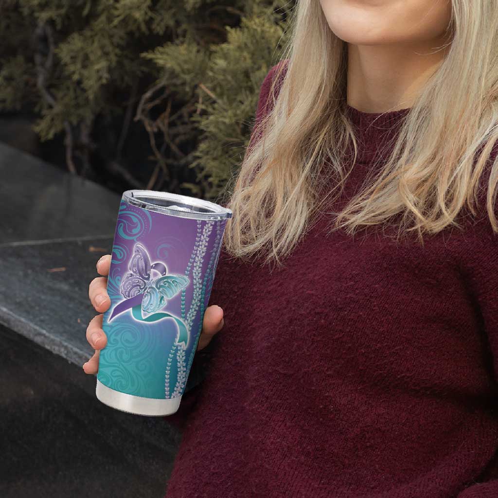 Suicide Prevention Awareness Tumbler Cup Maile Pikake Lokelani Crown Flower Lei Inspired