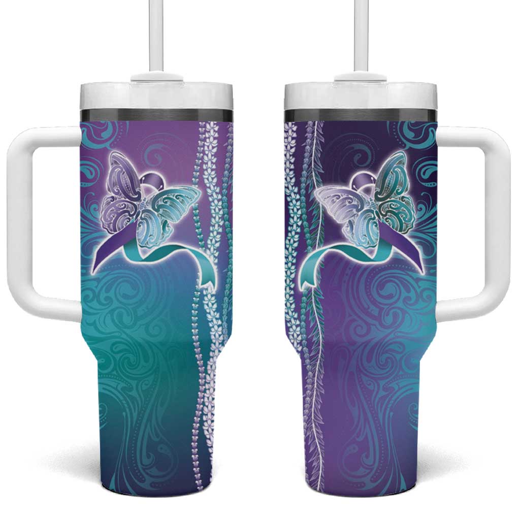 Suicide Prevention Awareness Tumbler With Handle Maile Pikake Lokelani Crown Flower Lei Inspired