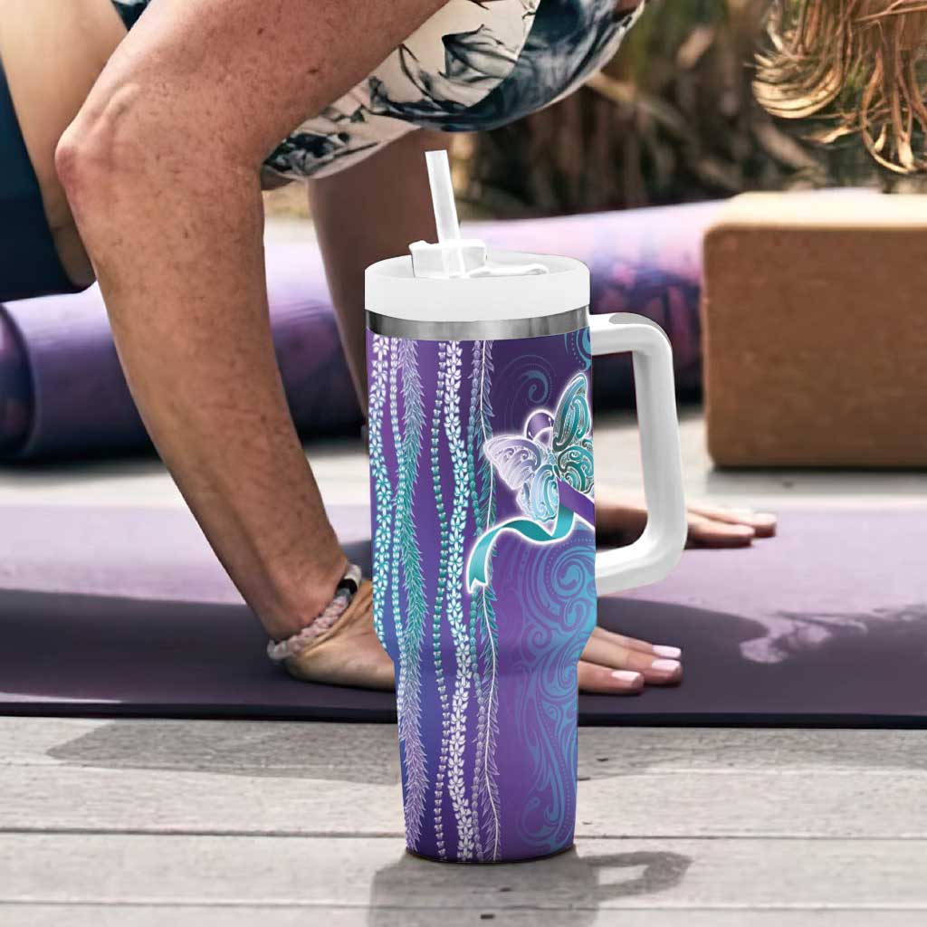 Suicide Prevention Awareness Tumbler With Handle Maile Pikake Lokelani Crown Flower Lei Inspired
