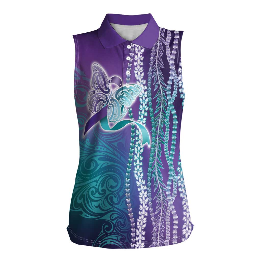 Suicide Prevention Awareness Women Sleeveless Polo Shirt Maile Pikake Lokelani Crown Flower Lei Inspired