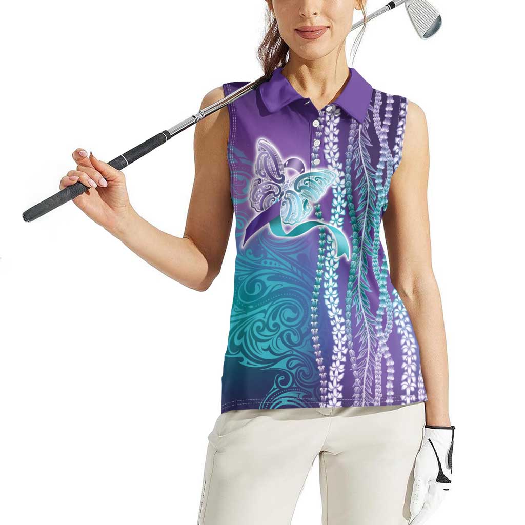 Suicide Prevention Awareness Women Sleeveless Polo Shirt Maile Pikake Lokelani Crown Flower Lei Inspired LT9 - Polynesian Pride