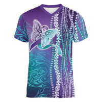 Suicide Prevention Awareness Women V-Neck T-Shirt Maile Pikake Lokelani Crown Flower Lei Inspired LT9 Female Multicolor - Polynesian Pride