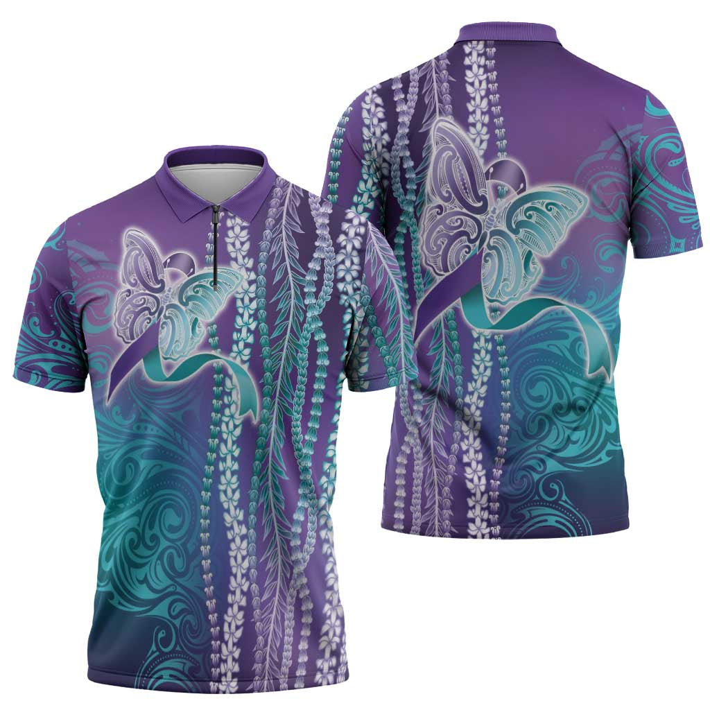 Suicide Prevention Awareness Zipper Polo Shirt Maile Pikake Lokelani Crown Flower Lei Inspired LT9 - Polynesian Pride