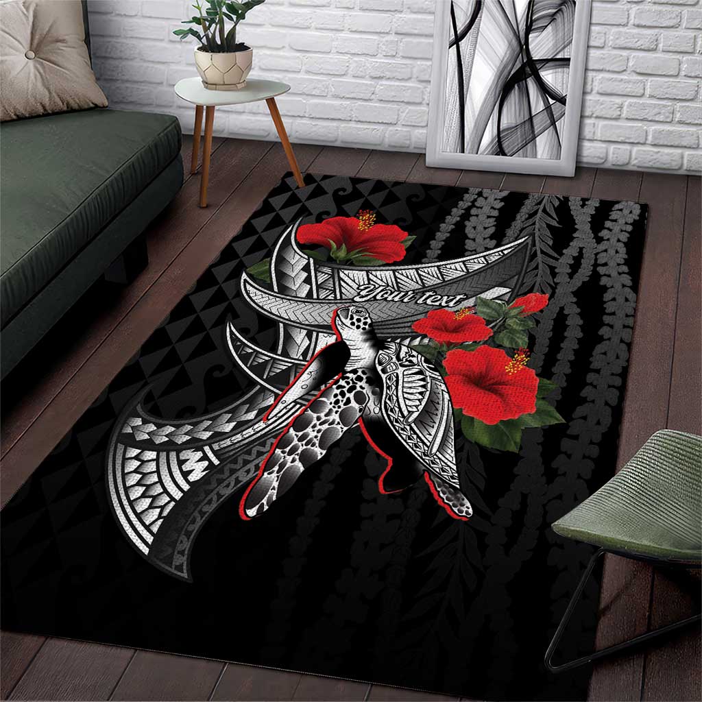 Hawaiian Honu Personalized Area Rug Black Tribal Hook Pattern LT9 Black - Polynesian Pride
