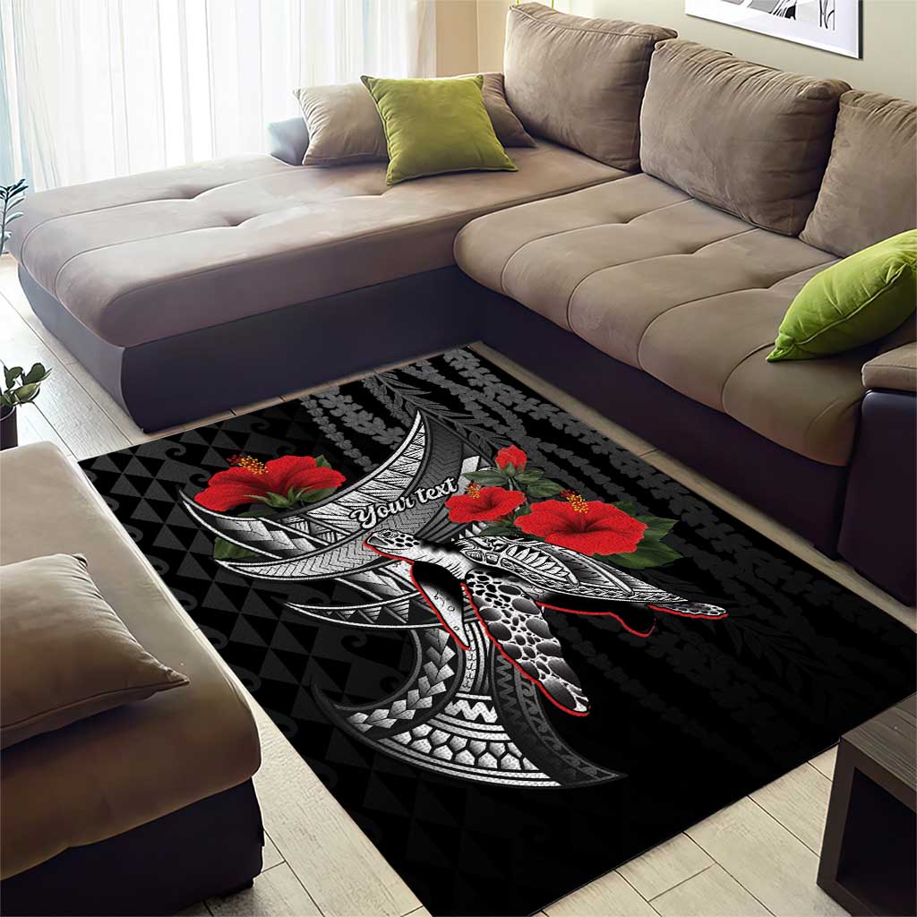 Hawaiian Honu Personalized Area Rug Black Tribal Hook Pattern LT9 - Polynesian Pride
