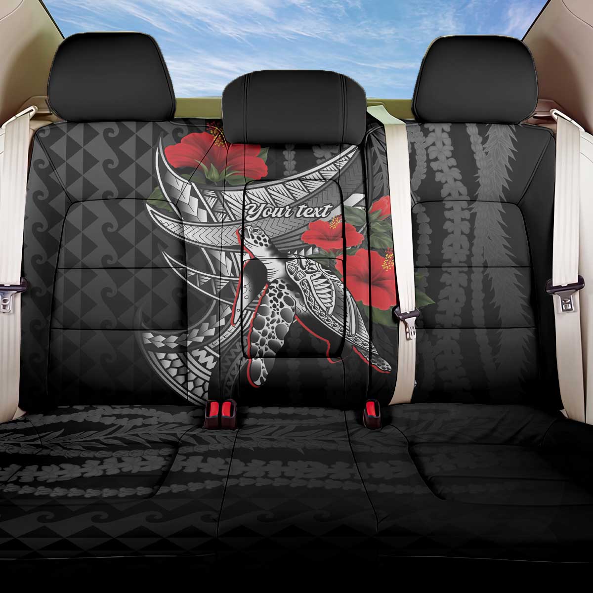 Hawaiian Honu Personalized Back Car Seat Cover Black Tribal Hook Pattern LT9 One Size Black - Polynesian Pride