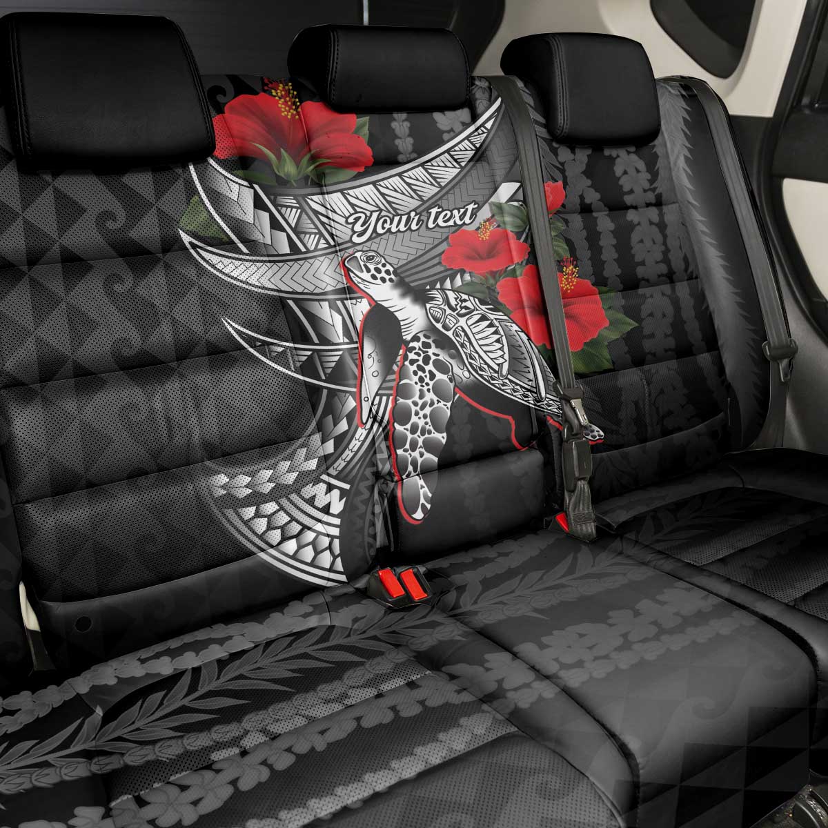 Hawaiian Honu Personalized Back Car Seat Cover Black Tribal Hook Pattern LT9 - Polynesian Pride