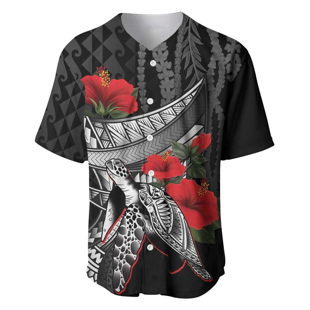 Hawaiian Honu Personalized Baseball Jersey Black Tribal Hook Pattern