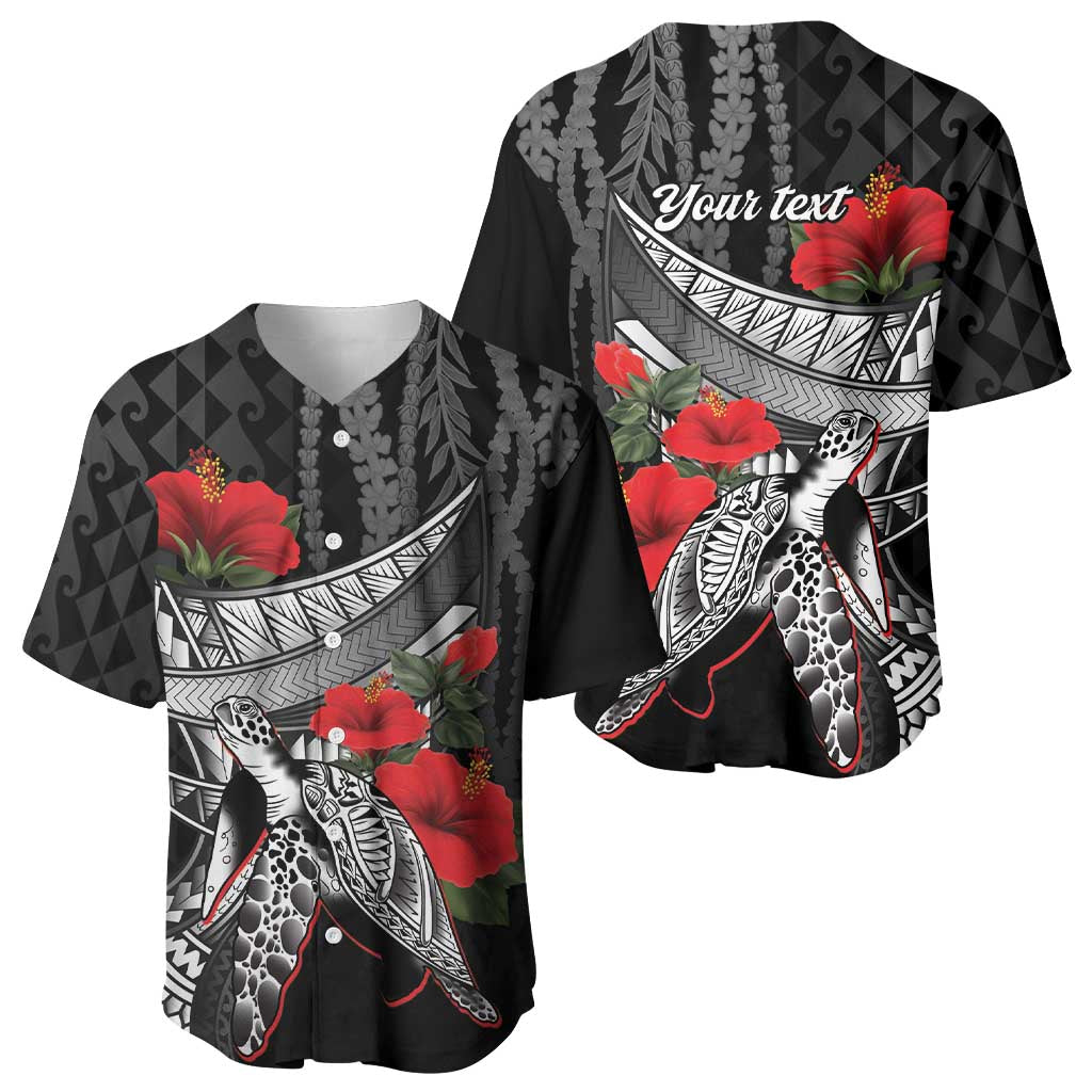 Hawaiian Honu Personalized Baseball Jersey Black Tribal Hook Pattern