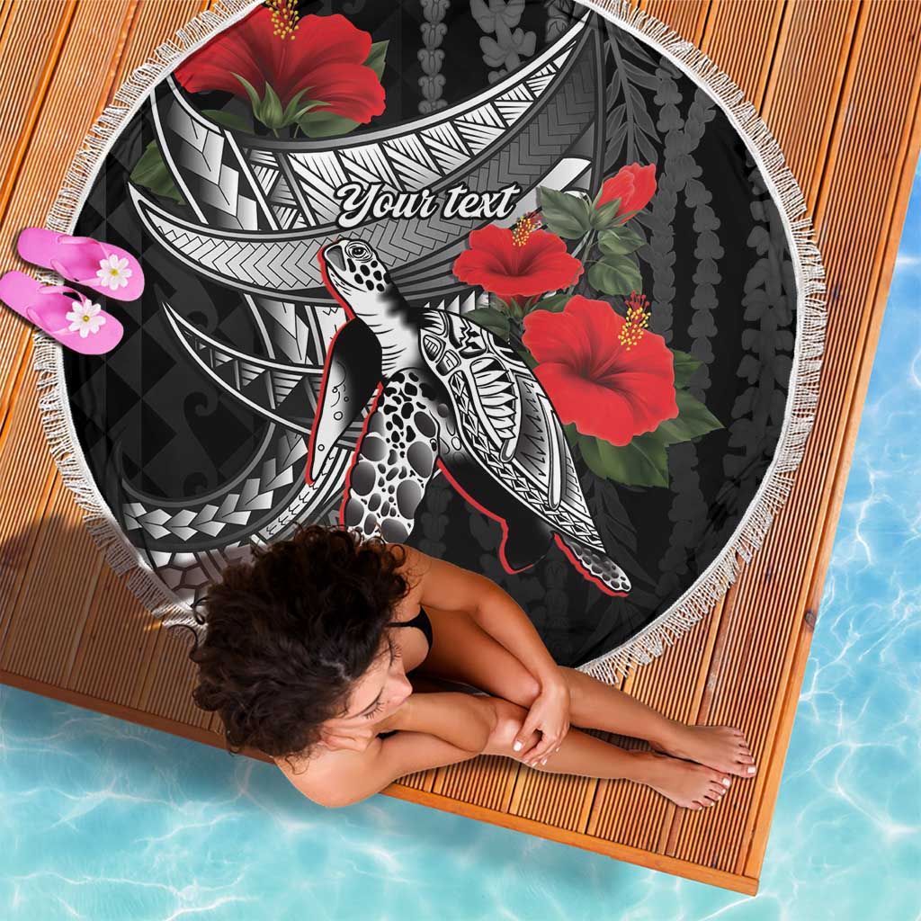 Hawaiian Honu Personalized Beach Blanket Black Tribal Hook Pattern LT9 - Polynesian Pride