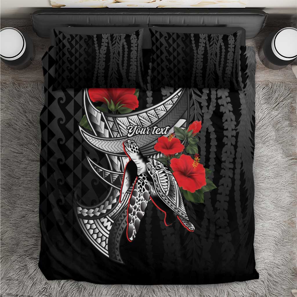 Hawaiian Honu Personalized Bedding Set Black Tribal Hook Pattern