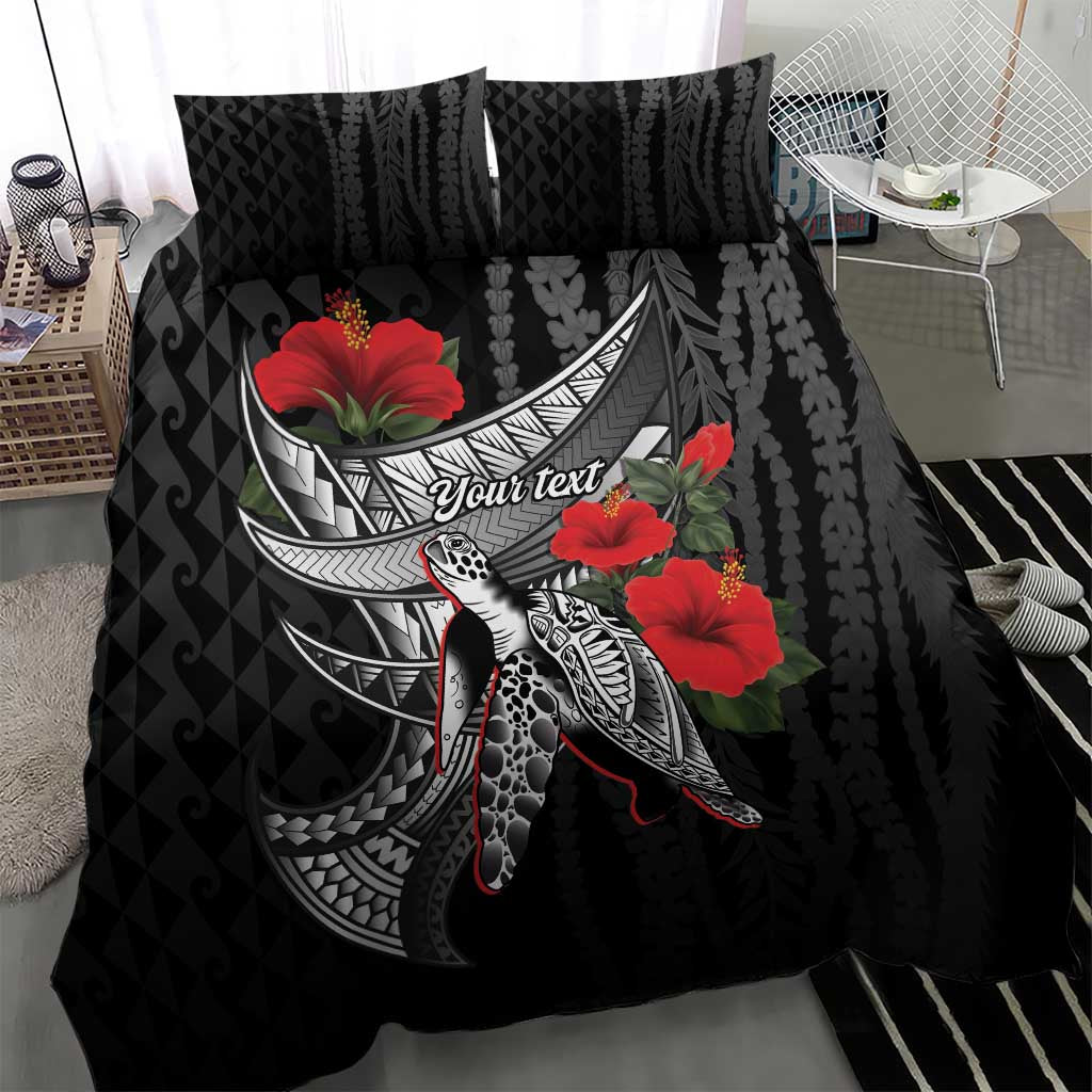 Hawaiian Honu Personalized Bedding Set Black Tribal Hook Pattern