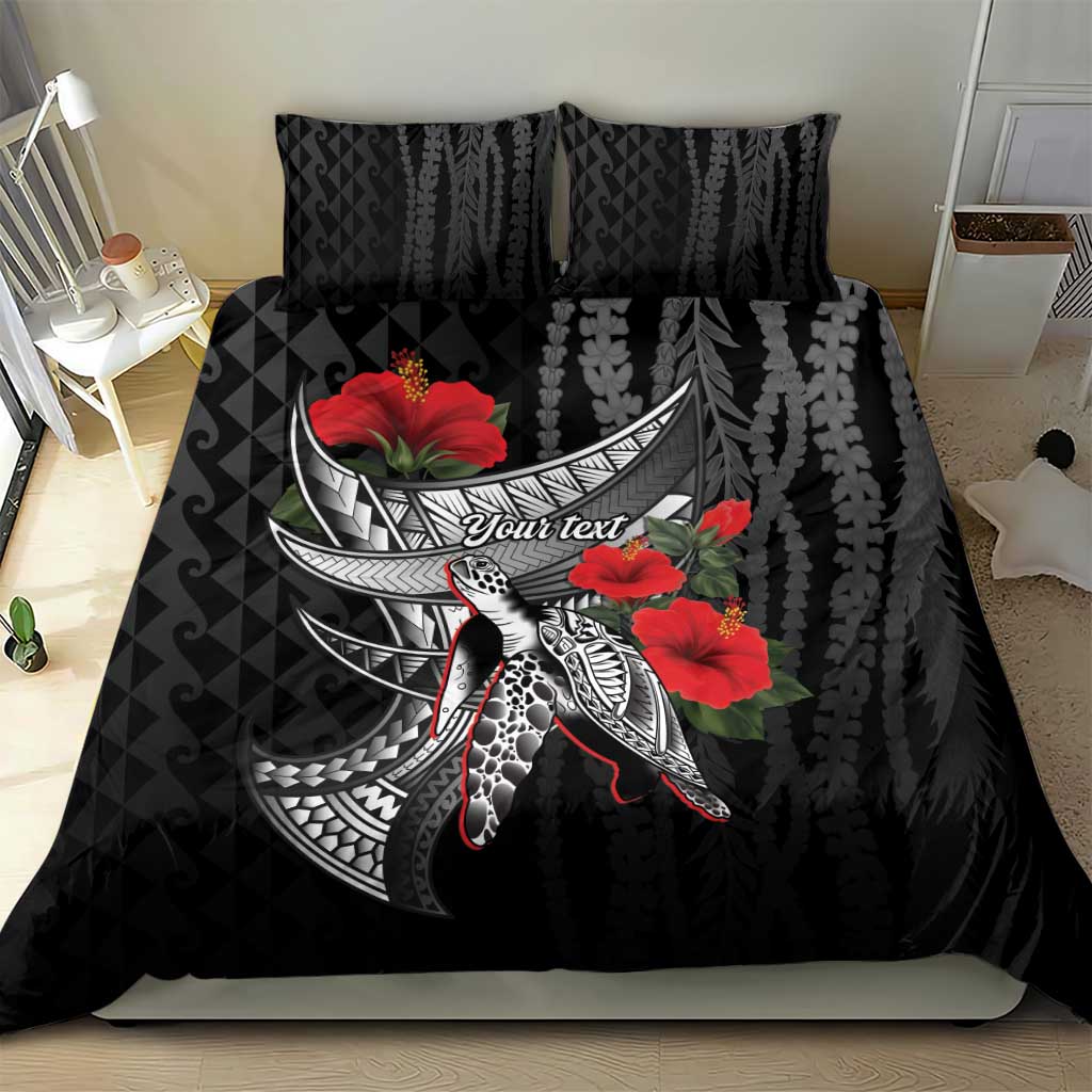 Hawaiian Honu Personalized Bedding Set Black Tribal Hook Pattern
