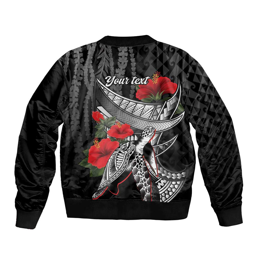 Hawaiian Honu Personalized Bomber Jacket Black Tribal Hook Pattern LT9 - Polynesian Pride