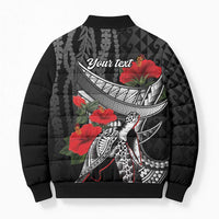 Hawaiian Honu Personalized Bomber Puffer Jacket Black Tribal Hook Pattern