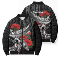 Hawaiian Honu Personalized Bomber Puffer Jacket Black Tribal Hook Pattern