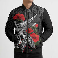 Hawaiian Honu Personalized Bomber Puffer Jacket Black Tribal Hook Pattern