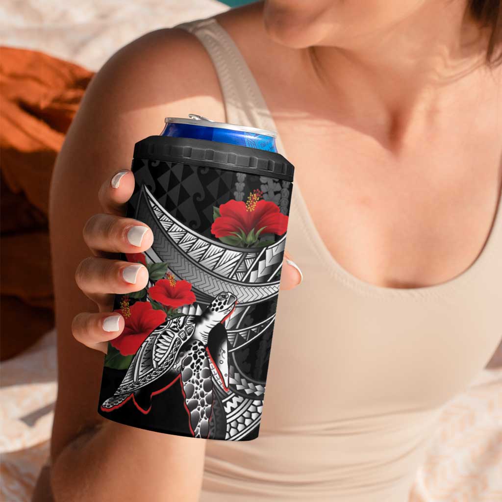 Hawaiian Honu Personalized 4 in 1 Can Cooler Tumbler Black Tribal Hook Pattern