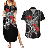 Hawaiian Honu Personalized Couples Matching Summer Maxi Dress and Hawaiian Shirt Black Tribal Hook Pattern LT9 Black - Polynesian Pride