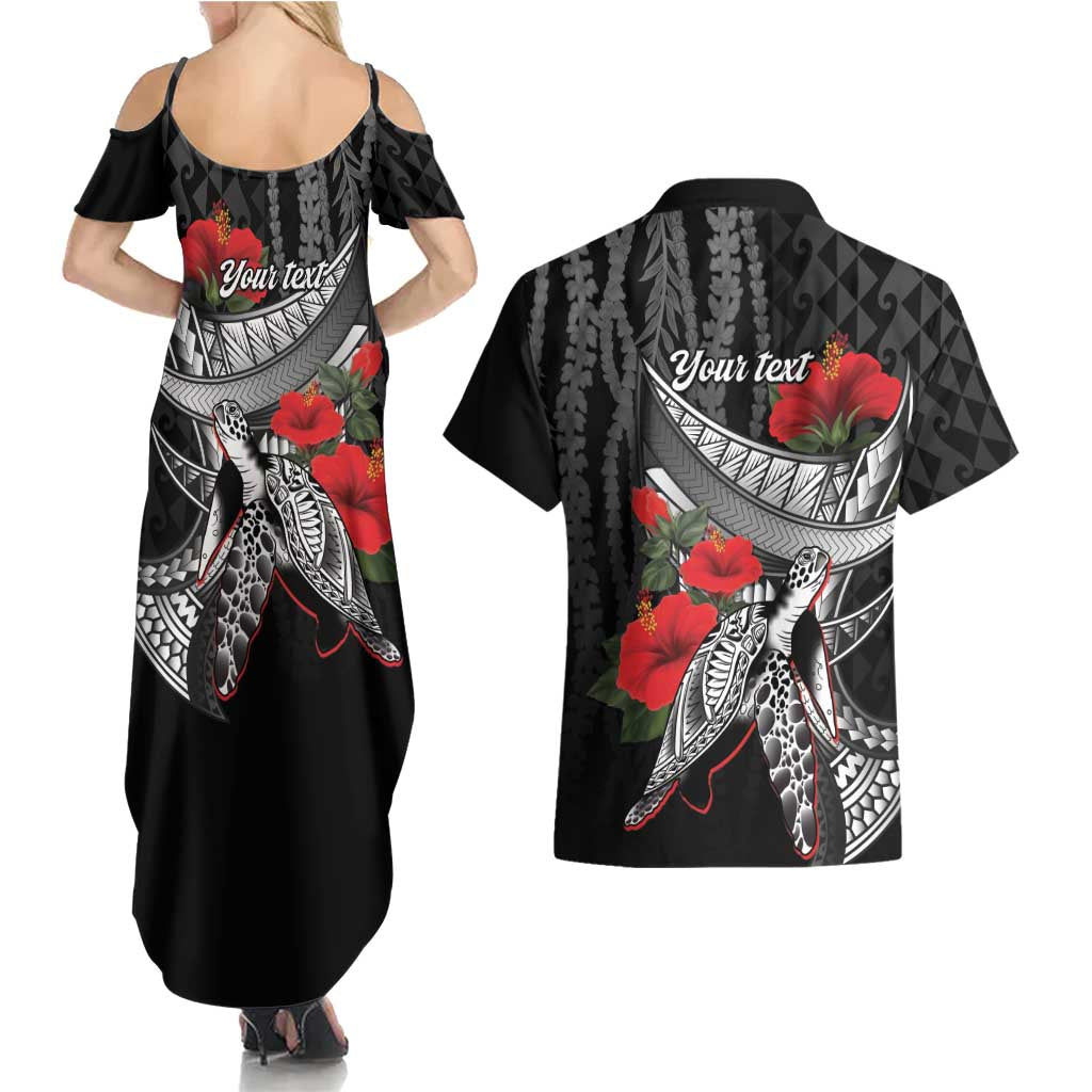 Hawaiian Honu Personalized Couples Matching Summer Maxi Dress and Hawaiian Shirt Black Tribal Hook Pattern LT9 - Polynesian Pride