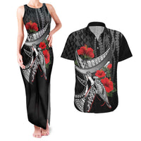 Hawaiian Honu Personalized Couples Matching Tank Maxi Dress and Hawaiian Shirt Black Tribal Hook Pattern LT9 Black - Polynesian Pride