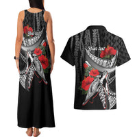 Hawaiian Honu Personalized Couples Matching Tank Maxi Dress and Hawaiian Shirt Black Tribal Hook Pattern LT9 - Polynesian Pride