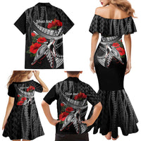 Hawaiian Honu Personalized Family Matching Mermaid Dress and Hawaiian Shirt Black Tribal Hook Pattern LT9 - Polynesian Pride