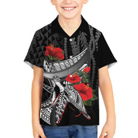 Hawaiian Honu Personalized Family Matching Mermaid Dress and Hawaiian Shirt Black Tribal Hook Pattern LT9 Son's Shirt Black - Polynesian Pride