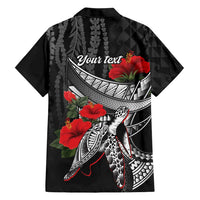 Hawaiian Honu Personalized Family Matching Off The Shoulder Long Sleeve Dress and Hawaiian Shirt Black Tribal Hook Pattern LT9 - Polynesian Pride