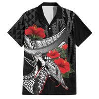 Hawaiian Honu Personalized Family Matching Off Shoulder Maxi Dress and Hawaiian Shirt Black Tribal Hook Pattern
