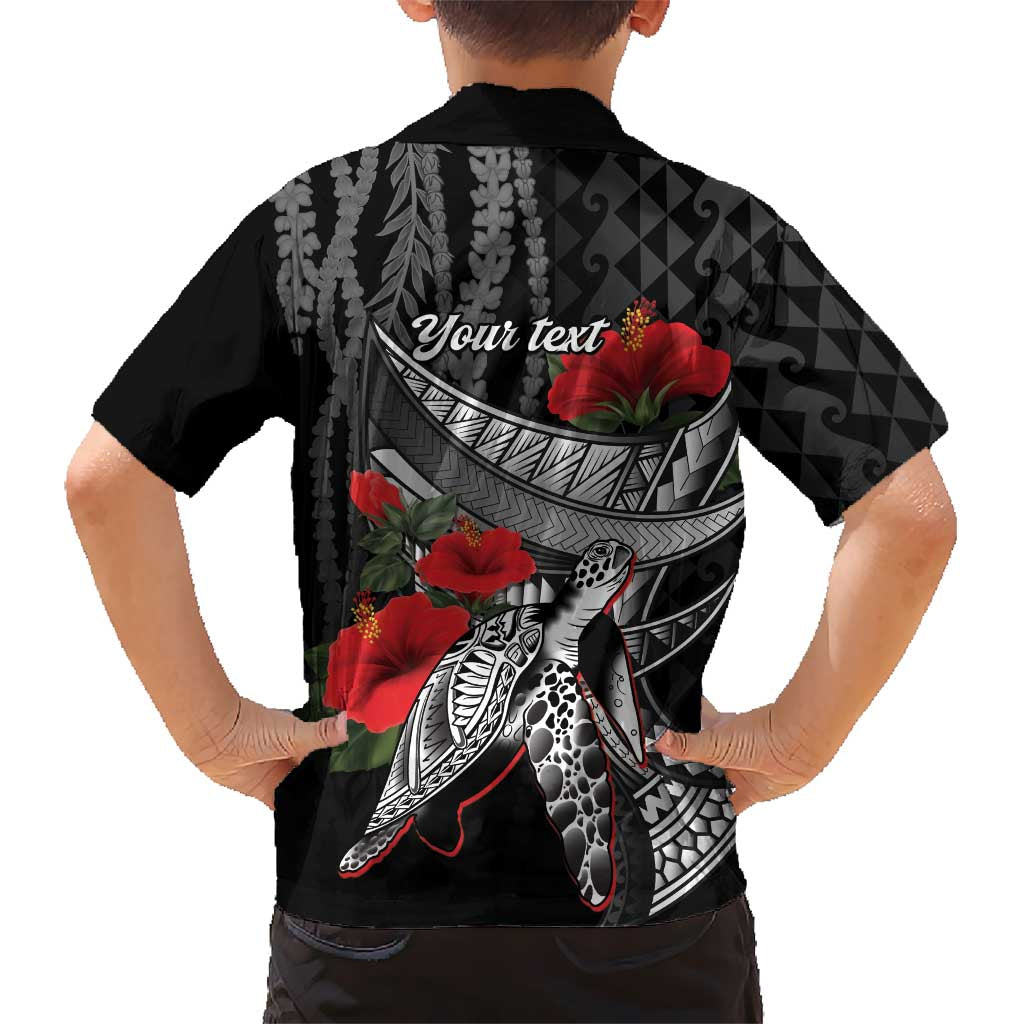 Hawaiian Honu Personalized Family Matching Off Shoulder Short Dress and Hawaiian Shirt Black Tribal Hook Pattern