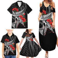 Hawaiian Honu Personalized Family Matching Summer Maxi Dress and Hawaiian Shirt Black Tribal Hook Pattern