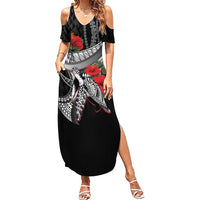 Hawaiian Honu Personalized Family Matching Summer Maxi Dress and Hawaiian Shirt Black Tribal Hook Pattern