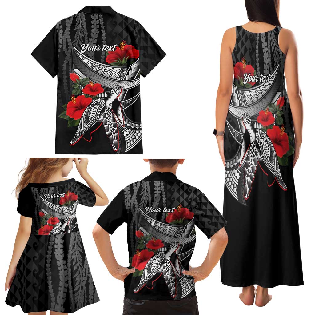 Hawaiian Honu Personalized Family Matching Tank Maxi Dress and Hawaiian Shirt Black Tribal Hook Pattern LT9 - Polynesian Pride