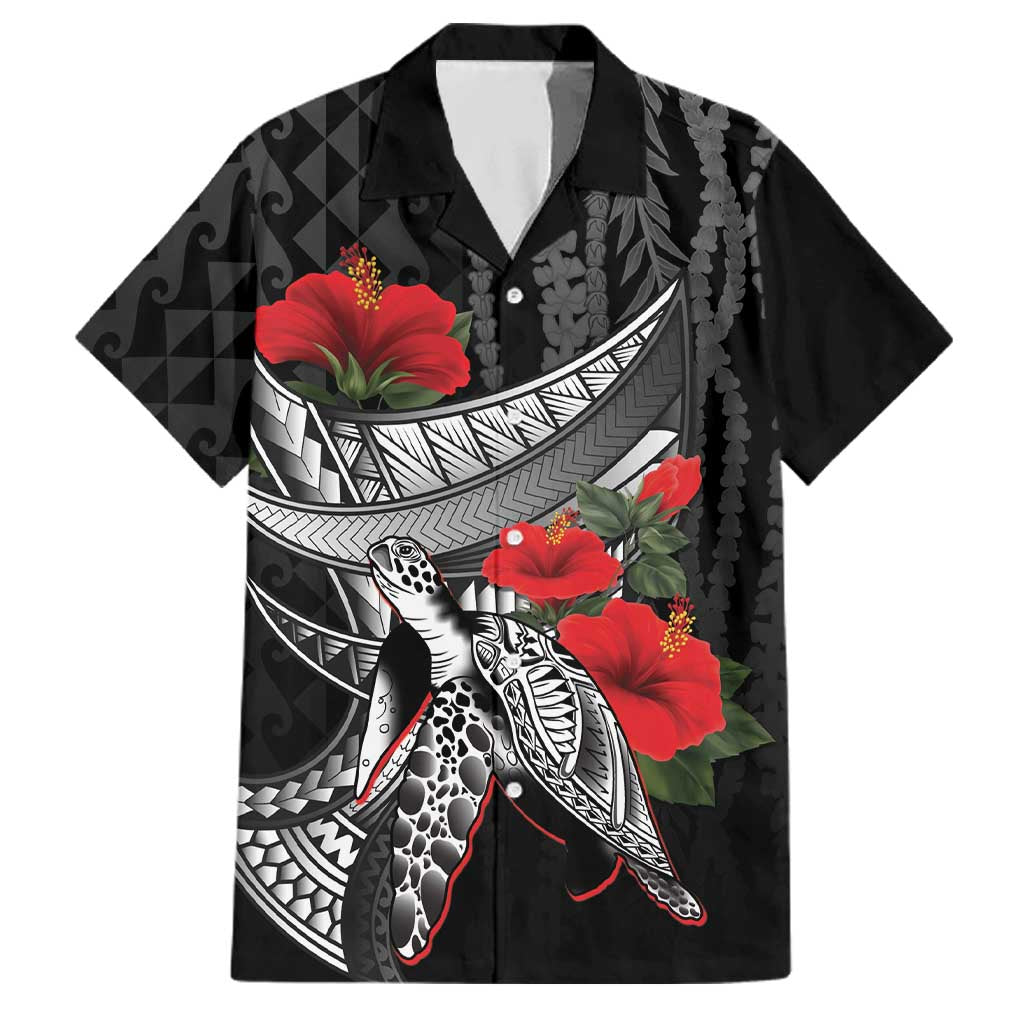 Hawaiian Honu Personalized Family Matching Tank Maxi Dress and Hawaiian Shirt Black Tribal Hook Pattern LT9 Dad's Shirt - Short Sleeve Black - Polynesian Pride
