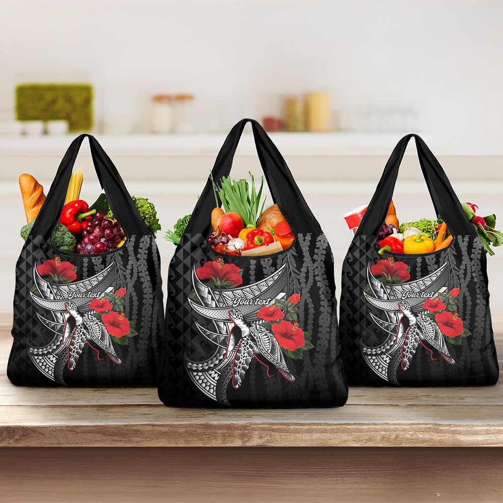 Hawaiian Honu Personalized Grocery Bag Black Tribal Hook Pattern