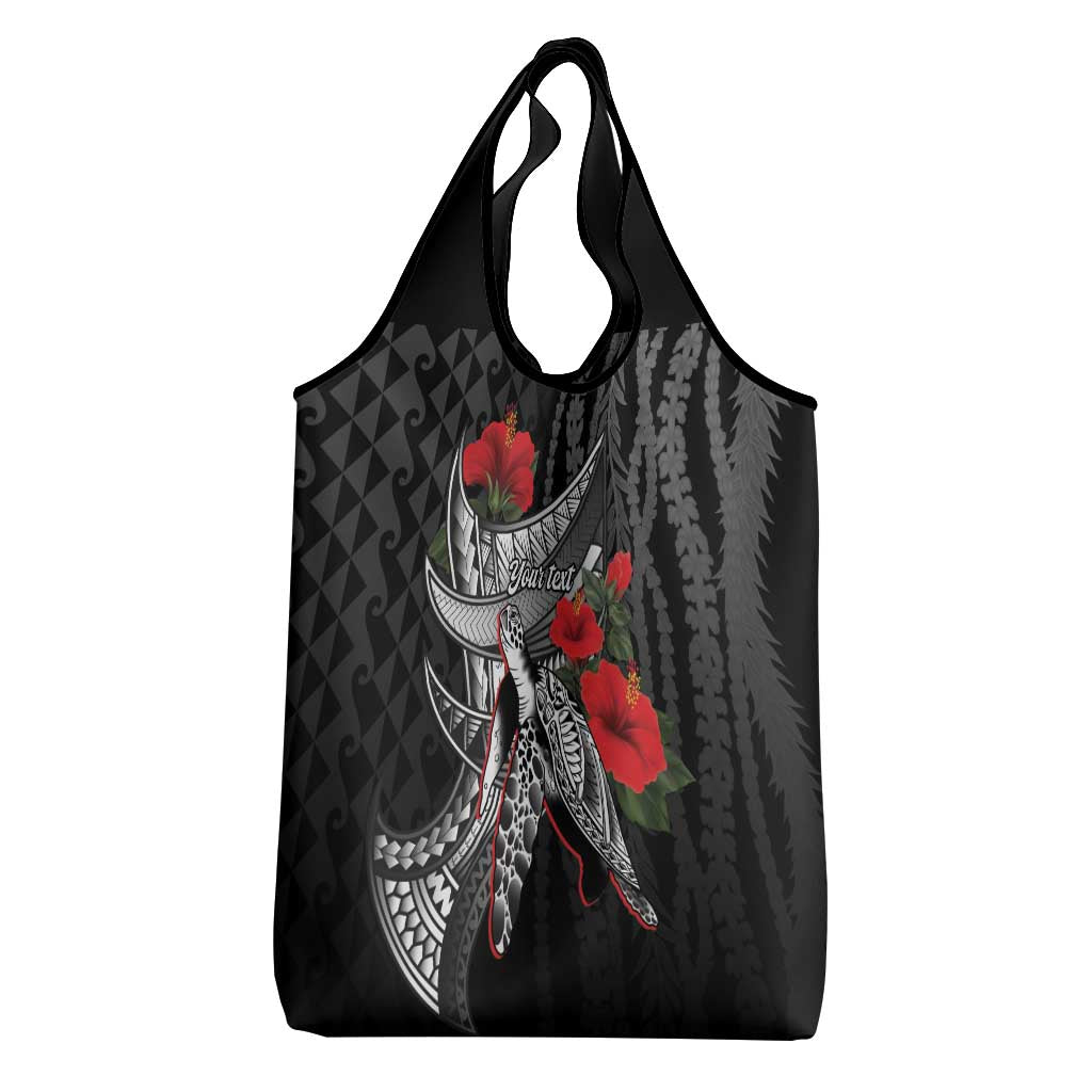 Hawaiian Honu Personalized Grocery Bag Black Tribal Hook Pattern