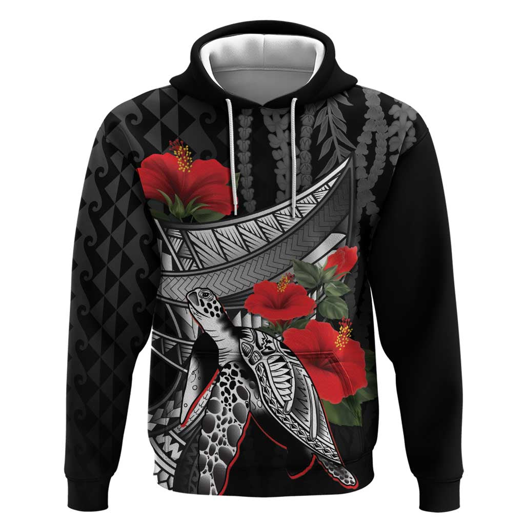 Hawaiian Honu Personalized Hoodie Black Tribal Hook Pattern LT9 Pullover Hoodie Black - Polynesian Pride