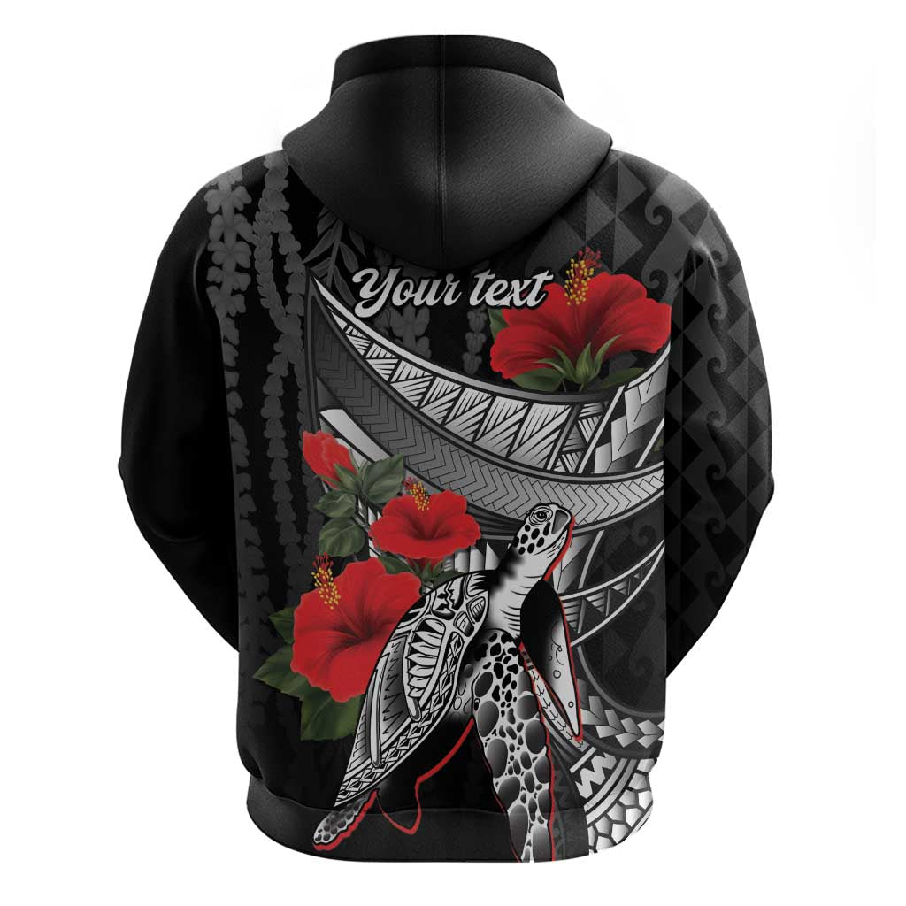 Hawaiian Honu Personalized Hoodie Black Tribal Hook Pattern LT9 - Polynesian Pride