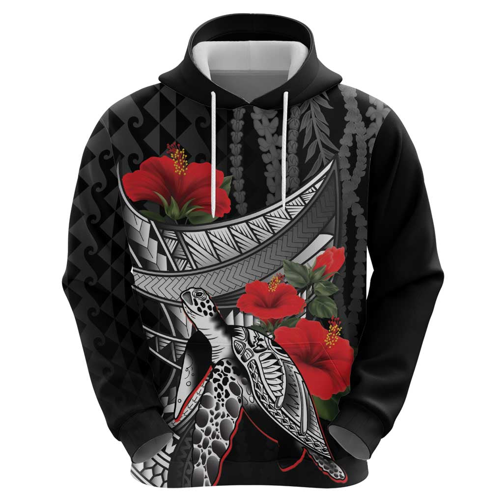 Hawaiian Honu Personalized Hoodie Black Tribal Hook Pattern LT9 - Polynesian Pride
