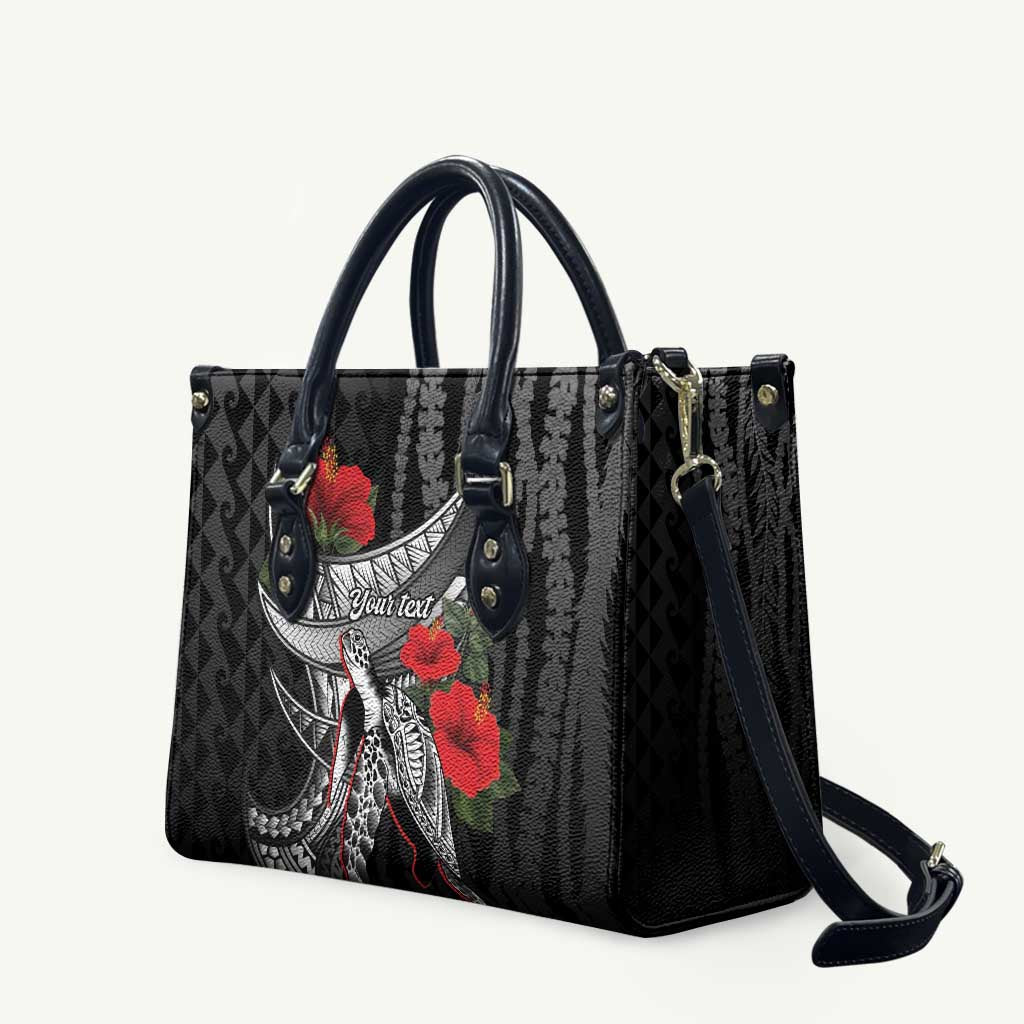 Hawaiian Honu Personalized Leather Bag Black Tribal Hook Pattern LT9 Black - Polynesian Pride