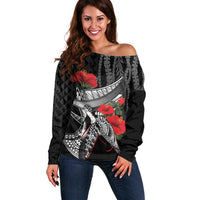 Hawaiian Honu Personalized Off Shoulder Sweater Black Tribal Hook Pattern